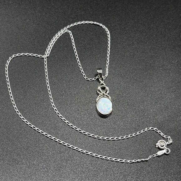 White Opal Celtic Twist Necklace Sterling Silver - Picture 6 of 6